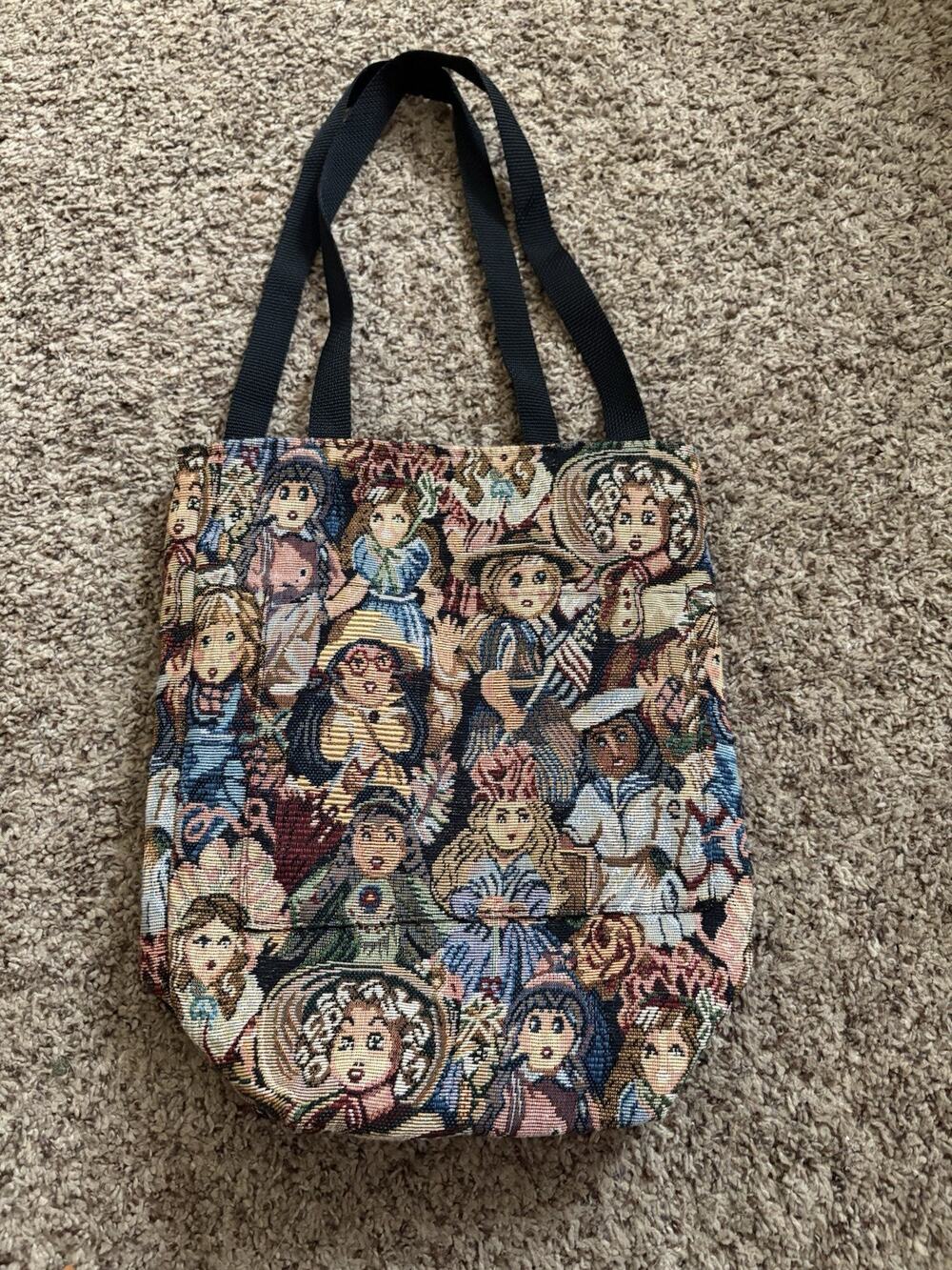 Tapestry Bag Vintage Handmade “Children of The World” Multiple Pockets 12x12”